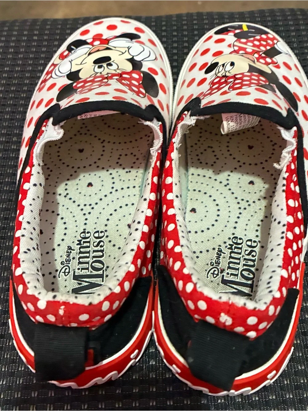 Kids Minnie Mouse Red & White Polka Dot Slip-On Shoes
